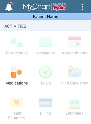 MyChart Medications Selection on App