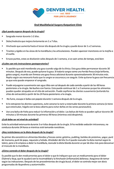 Post-Op Care Instructions (Spanish)