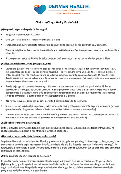 Post-Op Care Instructions (Spanish)