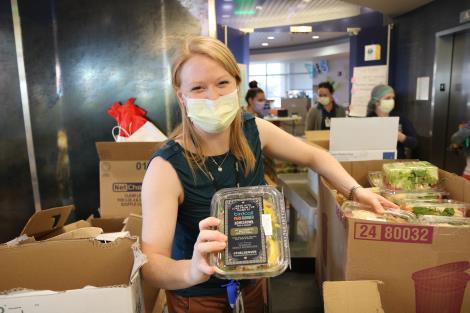 Staff with food donations