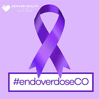 purple ribbon for Overdose Awareness Day Denver Health