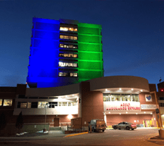 Green and Blue Lights at Denver Health for National Eating Disorder Awareness Week
