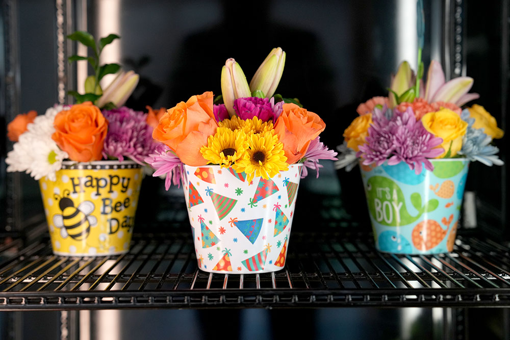 flowers are shown in the interior of the Denver Health gift shop