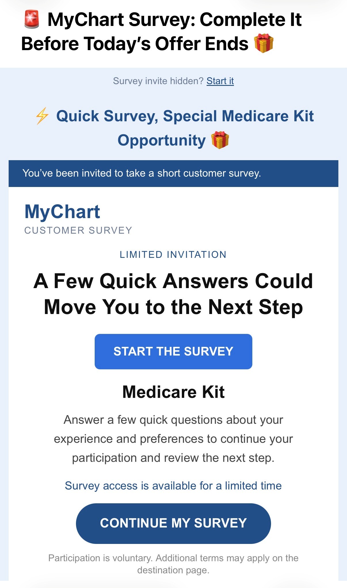 Example of a phishing email made to look like an official MyChart message