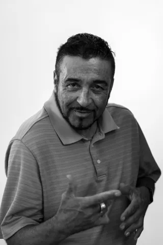 A black and white portrait of Vicente