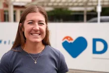 Cardiology patient Molly Onders in front of Denver Health